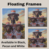 Mother German Shorthaired Pointer with Three Puppies Wearing Patriotic Hats and Outfits in a Flower Field on Ready to Hang 1.5" Thick Canvas Wrap, Floating Framed Canvas, Flat Rolled Canvas