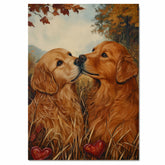 Golden Retriever Couple in Autumn Field Romantic Dog Artwork for Pet Lovers and Cozy Rustic Home Decor on Ready to Hang 1.5" Thick Canvas Wrap, Floating Framed Canvas, Flat Rolled Canvas