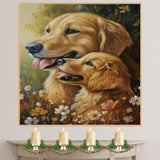 Golden Retriever Couple in Wildflowers Romantic Dog Artwork for Pet Lovers and Cozy Nature Inspired Home Decor on Ready to Hang 1.5" Thick Canvas Wrap, Floating Framed Canvas, Flat Rolled Canvas