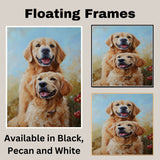 Golden Retriever Couple Romantic Dog Artwork for Pet Lovers and Bright Cheerful Home Decor on Ready to Hang 1.5" Thick Canvas Wrap, Floating Framed Canvas, Flat Rolled Canvas
