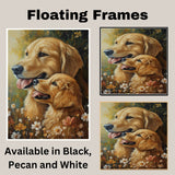 Golden Retriever Couple in Wildflowers Romantic Dog Artwork for Pet Lovers and Cozy Nature Inspired Home Decor on Ready to Hang 1.5" Thick Canvas Wrap, Floating Framed Canvas, Flat Rolled Canvas