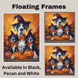 Great Dane Dog Halloween Canvas Wall Art with Pumpkins and Witch Hats Rustic Fall Farmhouse Decor on Ready to Hang 1.5" Thick Canvas Wrap, Floating Framed Canvas, Flat Rolled Canvas