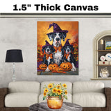 Great Dane Dog Halloween Canvas Wall Art with Pumpkins and Witch Hats Rustic Fall Farmhouse Decor on Ready to Hang 1.5" Thick Canvas Wrap, Floating Framed Canvas, Flat Rolled Canvas