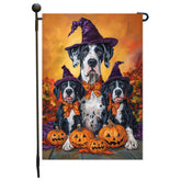 Halloween Decorations Outdoor Garden Flag Great Dane Dog Banner for Autumn Colorful Maple Leaves Dog Witch Hat Pumpkin Fall Festive Decorations Garden Seasonal Decor