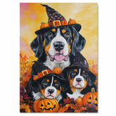Greater Swiss Mountain Dog Halloween Canvas Wall Art with Pumpkins and Witch Hats Rustic Fall Farmhouse Decor on Ready to Hang 1.5" Thick Canvas Wrap, Floating Framed Canvas, Flat Rolled Canvas