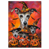 Greyhound Dog Halloween Canvas Wall Art with Pumpkins and Witch Hat Rustic Fall Farmhouse Decor on Ready to Hang 1.5" Thick Canvas Wrap, Floating Framed Canvas, Flat Rolled Canvas