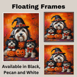 Havanese Dog Halloween Canvas Wall Art with Pumpkins Rustic Fall Farmhouse Decor for Cozy Autumn Homes on Ready to Hang 1.5" Thick Canvas Wrap, Floating Framed Canvas, Flat Rolled Canvas