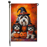 Havanese Thanksgiving Fall Garden Flag Outdoor Courtyard Lawn Holiday Home Display Banner Halloween Witch Hat Dog Yard Flag Patio Seasonal Decorations
