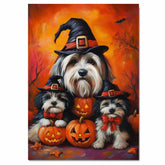 Havanese Dog Halloween Canvas Wall Art with Pumpkins Rustic Fall Farmhouse Decor for Cozy Autumn Homes on Ready to Hang 1.5" Thick Canvas Wrap, Floating Framed Canvas, Flat Rolled Canvas
