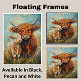 Highland Cow and Calf in Wildflower Field Colorful Farm Animal Artwork for Country Homes and Animal Lovers on Ready to Hang 1.5" Thick Canvas Wrap, Floating Framed Canvas, Flat Rolled Canvas
