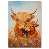 Highland Cow and Calf Colorful Farm Animal Artwork for Rustic Country Homes and Animal Lovers on Ready to Hang 1.5" Thick Canvas Wrap, Floating Framed Canvas, Flat Rolled Canvas