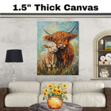 Highland Cow and Calf in Wildflower Field Colorful Farm Animal Artwork for Country Homes and Animal Lovers on Ready to Hang 1.5" Thick Canvas Wrap, Floating Framed Canvas, Flat Rolled Canvas