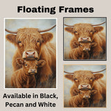 Highland Cow and Calf with Hearts Rustic Farm Animal Artwork for Country Home Decor and Animal Lovers on Ready to Hang 1.5" Thick Canvas Wrap, Floating Framed Canvas, Flat Rolled Canvas