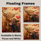 Highland Cow and Calf Portrait Rustic Farm Animal Artwork for Cozy Country Homes and Animal Lovers on Ready to Hang 1.5" Thick Canvas Wrap, Floating Framed Canvas, Flat Rolled Canvas