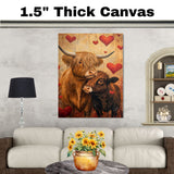Highland Cow and Calf Portrait Rustic Farm Animal Artwork for Cozy Country Homes and Animal Lovers on Ready to Hang 1.5" Thick Canvas Wrap, Floating Framed Canvas, Flat Rolled Canvas