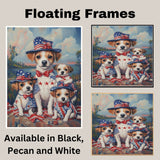 Mother Jack Russell and Three Puppies Wearing Patriotic Outfits and Hats in a Colorful Outdoor American Flag Themed Setting on Ready to Hang 1.5" Thick Canvas Wrap, Floating Framed Canvas, Flat Rolled Canvas
