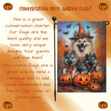Keeshond Witch Hat Pumpkin Bat Halloween Garden Flag for Spooky Outdoor Decorations Autumn Farmhouse Garden Patio Seasonal Jack-O-Lantern Yard Decor