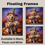 Labrador Puppies Halloween Canvas Wall Art with Pumpkins and Witch Hats Rustic Fall Farmhouse Decor on Ready to Hang 1.5" Thick Canvas Wrap, Floating Framed Canvas, Flat Rolled Canvas