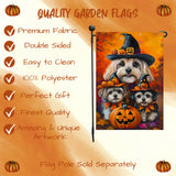 Lhasa Apso Wearing Witch Hat with Pumpkins Halloween Garden Flag for Outside Front Door Lawn Porch Patio Welcome Outdoor Fall Decoration for Thanksgiving Party