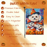 Maltese Dog Witch Hat Pumpkin Lantern Garden Flag Banner for Patio Party Fall Outdoor Decoration for Porch Lawn Pathway Dog Lovers Holiday Gift for Halloween