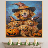 Nova Scotia Duck Tolling Retriever Halloween Canvas Wall Art with Pumpkins Rustic Fall Farmhouse Decor on Ready to Hang 1.5" Thick Canvas Wrap, Floating Framed Canvas, Flat Rolled Canvas
