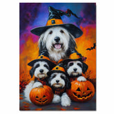 Old English Sheepdog Halloween Canvas Wall Art with Pumpkins Rustic Fall Farmhouse Decor for Cozy Autumn Homes on Ready to Hang 1.5" Thick Canvas Wrap, Floating Framed Canvas, Flat Rolled Canvas