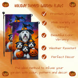 Old English Sheepdog Pumpkin Flag Witch Hat Fall Yard Decoration Spooky Bats Rustic Banner Outdoor Welcome Sign for Lawn Garden Party Fall Decor Halloween Mailbox Flag