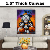 Old English Sheepdog Halloween Canvas Wall Art with Pumpkins Rustic Fall Farmhouse Decor for Cozy Autumn Homes on Ready to Hang 1.5" Thick Canvas Wrap, Floating Framed Canvas, Flat Rolled Canvas