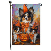 Papillon Halloween Dog Pumpkin Outdoor Holiday Banner Decor Yard Flag for Welcome Thanksgiving Decorations Garden Flag Gifts for Pet Lovers Outside Home Decor