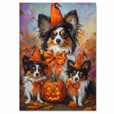 Fall Halloween Papillon Dog Canvas Artwork with Pumpkins Rustic Thanksgiving Wall Decor for Farmhouse and Pet Lovers on Ready to Hang 1.5" Thick Canvas Wrap, Floating Framed Canvas, Flat Rolled Canvas
