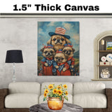 Adorable Pekingese Dogs in Patriotic Outfits Celebrating Fourth of July with American Flag Hats and Starry Dresses on Ready to Hang 1.5" Thick Canvas Wrap, Floating Framed Canvas, Flat Rolled Canvas