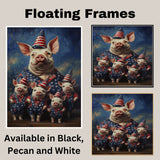 Patriotic Pig Family Dressed in American Flag Outfits with Hats and Bowties Celebrating Independence Day with Joy on Ready to Hang 1.5" Thick Canvas Wrap, Floating Framed Canvas, Flat Rolled Canvas