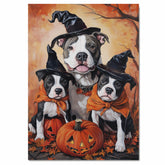 Pitbull Dog Halloween Canvas Wall Art with Pumpkins Autumn Home Decoration and Thanksgiving Gift for Pet Lovers on Ready to Hang 1.5" Thick Canvas Wrap, Floating Framed Canvas, Flat Rolled Canvas