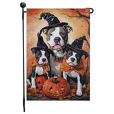 Pitbull Pumpkin Yard Flag for Halloween Outdoor Holiday Yard Decoration for Porch Lawn Garden Party Welcome Seasonal Autumn Fall Winter Witch Hat Dog Yard Flag