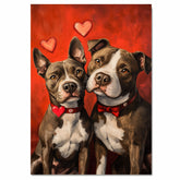 Pitbull Dog Couple with Hearts Romantic Pet Artwork for Dog Lovers and Cozy Rustic Home Decor on Ready to Hang 1.5" Thick Canvas Wrap, Floating Framed Canvas, Flat Rolled Canvas