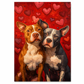 Pitbull Dog Couple with Red Heart Background Romantic Pet Artwork for Dog Lovers and Rustic Home Decor on Ready to Hang 1.5" Thick Canvas Wrap, Floating Framed Canvas, Flat Rolled Canvas