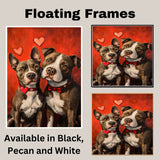 Pitbull Dog Couple with Hearts Romantic Pet Artwork for Dog Lovers and Cozy Rustic Home Decor on Ready to Hang 1.5" Thick Canvas Wrap, Floating Framed Canvas, Flat Rolled Canvas