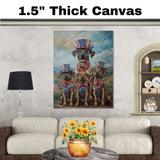 Plott Hound Dog Family in Patriotic Outfits and Top Hats Celebrating Independence Day in a Scenic Countryside on Ready to Hang 1.5" Thick Canvas Wrap, Floating Framed Canvas, Flat Rolled Canvas