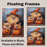 Halloween Pomeranian Dog Wall Art with Pumpkins Rustic Fall Canvas for Farmhouse Home Decor and Dog Lover Gifts on Ready to Hang 1.5" Thick Canvas Wrap, Floating Framed Canvas, Flat Rolled Canvas