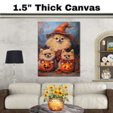 Halloween Pomeranian Dog Wall Art with Pumpkins Rustic Fall Canvas for Farmhouse Home Decor and Dog Lover Gifts on Ready to Hang 1.5" Thick Canvas Wrap, Floating Framed Canvas, Flat Rolled Canvas