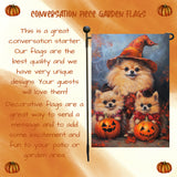 Pomeranian Halloween Fall Garden Flag for Outside Spooky Welcome Witch Hat Yard Flags for Pet Lover Fall Thanksgiving Farmhouse Decoration for Lawn Pathway