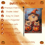 Pomeranian Halloween Fall Garden Flag for Outside Spooky Welcome Witch Hat Yard Flags for Pet Lover Fall Thanksgiving Farmhouse Decoration for Lawn Pathway