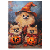 Halloween Pomeranian Dog Wall Art with Pumpkins Rustic Fall Canvas for Farmhouse Home Decor and Dog Lover Gifts on Ready to Hang 1.5" Thick Canvas Wrap, Floating Framed Canvas, Flat Rolled Canvas