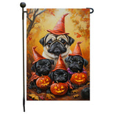 Pug Halloween Puppy Pumpkin Witch Hat Garden Flag Holiday Banner Flag for Fall Outdoor Spooky Fall Yard Decorations for Outdoor Porch Lawn Welcome Sign Holiday Banner