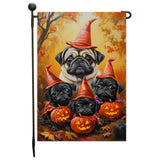 Pug Halloween Puppy Pumpkin Witch Hat Garden Flag Holiday Banner Flag for Fall Outdoor Spooky Fall Yard Decorations for Outdoor Porch Lawn Welcome Sign Holiday Banner