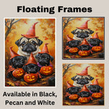 Rustic Pug Dog Halloween Canvas Wall Art with Pumpkins and Fall Lights Cozy Autumn Farmhouse Decor for Pet Lovers and Dog Moms on Ready to Hang 1.5" Thick Canvas Wrap, Floating Framed Canvas, Flat Rolled Canvas