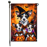 Rat Terrier Dog in Witch Hat Pumpkin Yard Banner for Halloween Lawn Welcome Sign Holiday Banner with Bat Rustic Small Yard Flag for Fall Farmhouse Garden Flag