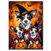 Rat Terrier Dog Halloween Canvas Wall Art with Pumpkins and Bats Rustic Fall Farmhouse Decor for Cozy Autumn Homes on Ready to Hang 1.5" Thick Canvas Wrap, Floating Framed Canvas, Flat Rolled Canvas