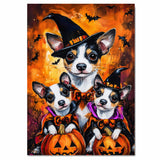 Rat Terrier Dog Halloween Canvas Wall Art with Pumpkins and Bats Rustic Fall Farmhouse Decor for Cozy Autumn Homes on Ready to Hang 1.5" Thick Canvas Wrap, Floating Framed Canvas, Flat Rolled Canvas