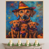 Rhodesian Ridgeback Halloween Wall Art Canvas with Pumpkins Fall Farmhouse Dog Decor for Living Room Autumn and Thanksgiving Gift on Ready to Hang 1.5" Thick Canvas Wrap, Floating Framed Canvas, Flat Rolled Canvas